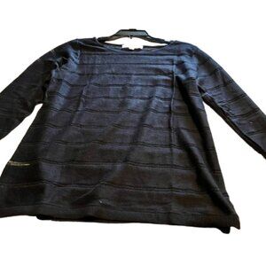 Loft Black Lightweight Sweater with Sheer Stripes - Medium